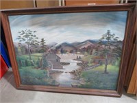 FRAMED OIL ON CANVAS GRIST MILL SCENE