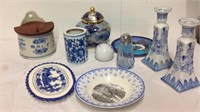vintage salt container with group of blue and