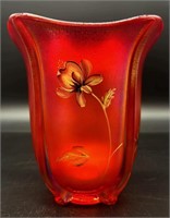 Fenton Hp Ruby Carnival Stretch Flip Vase Uv