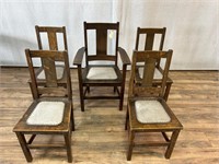 5pc Antique Mission Oak Dining Chairs