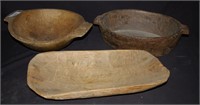 3 pcs Primitive Wood Dough Bowls
