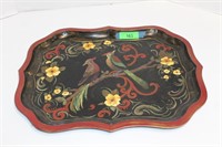 Hand Painted Bird Toleware Tray. 22" x 17"