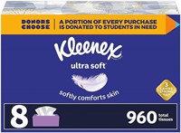 8 Boxes of Kleenex Ultra Soft Facial Tissues