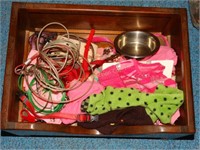 Dog supplies:  leashes, sweaters, bowl, wooden