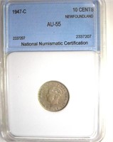 1947-C 10 Cents NNC AU55 Newfoundland