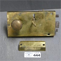 Large Early Brass Door Lock & Key