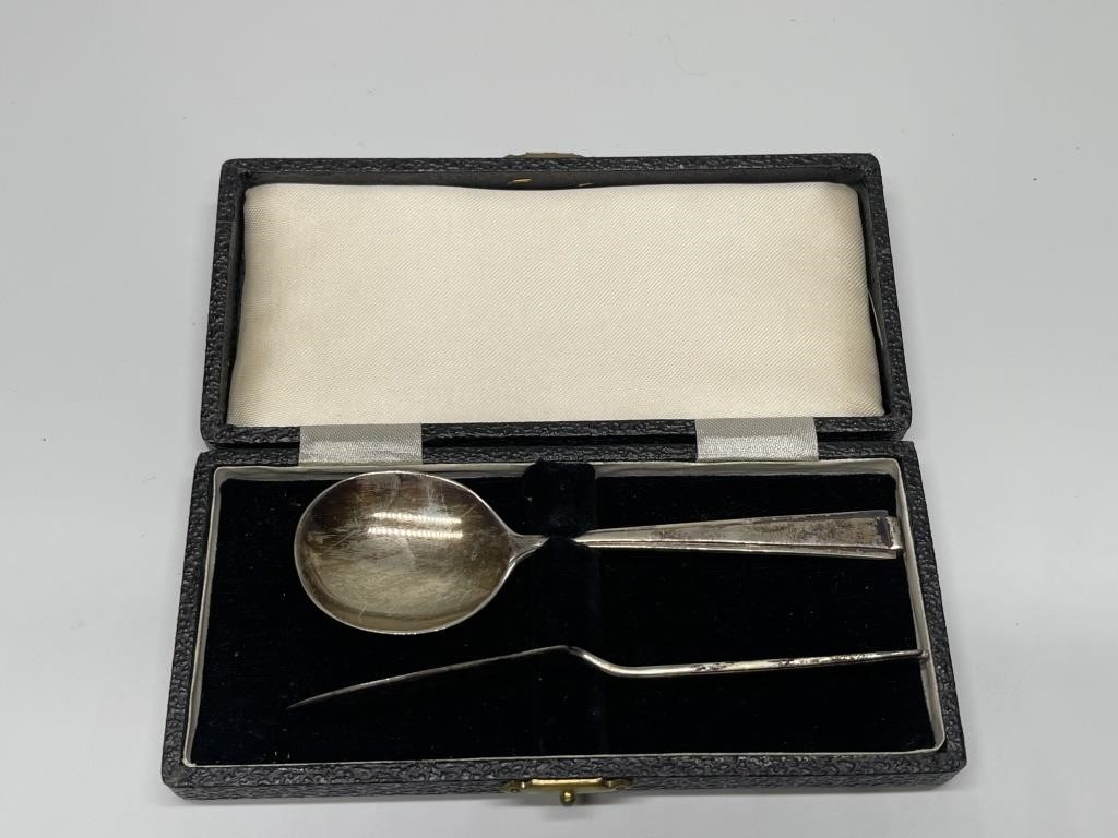 Vintage Sterling Butter Knife & Spoon in Case