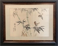 Asian Painting on Silk Beautiful Wood Frame
