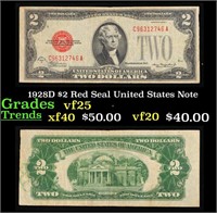 1928D $2 Red Seal United States Note Grades vf+