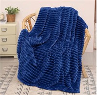 Catalonia Navy Blue Fleece Throw Blanket for Couch