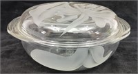 Frank Oda etched glass bowl and lid 10 x 4.5