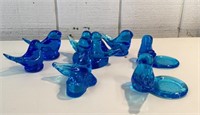 7 Glass bluebirds of happiness some signed