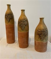 3 Pottery Grape Detail Vases