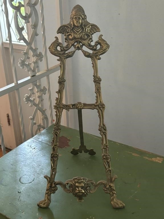 Antique Art Nouveau Sculpted Brass Stand