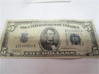 1934 $5 SILVER CERTIFICATE BLUE SEAL LARGE 5
