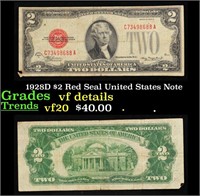 1928D $2 Red Seal United States Note Grades vf det