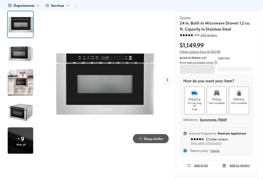 W8762  Cosmo 24 Microwave Drawer 1.2 cu. ft.