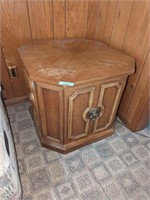 Vintage wooden end table with door