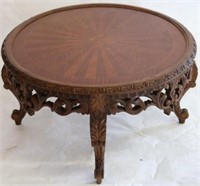 CARVED AND PARQUE INLAID COFFEE TABLE