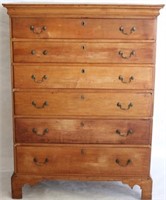 18TH C. MAPLE 6 DRAWER TALL CHEST, PINE