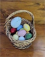 VTG Ceramic & Glass Eggs w/Basket