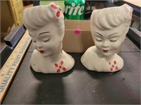 Pair of Pottery Lady Head Figures