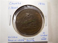 RARE! Canada 1850 one penny coin