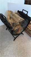 Metal Log Holder with Logs and Box of Kindling