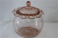Pink Depression Glass Canister w/ Lid