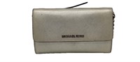 MK Silver Leather Wallet on Chain Strap