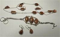 Silver Tone Necklace, Bracelet, and Earrings