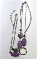 Silvertone & Purple Beaded 32" Necklace