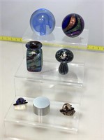 Art glass paperweights and decor.