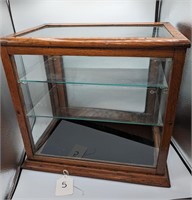 Antique Oak & Glass 2 Shelf Display Cabinet