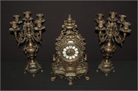 Brass Clock Garniture Set