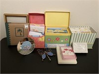 Greetings cards, picture albums, and frames.