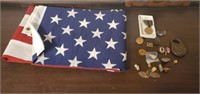 U.S. Flag, Antique Lock, Military Medal & Pins