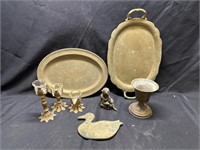 BRASS TRAYS  DUCK TRIVET VASE CANDLE HOLDERS