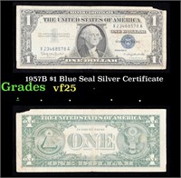 1957B $1 Blue Seal Silver Certificate Grades vf+