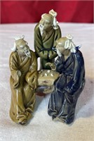 Hand Crafted Pottery Oriental Men Playing Chess