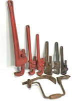 TOOLS - Pipe Wrenches & Brace Lot