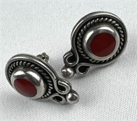 925 Mexico Silver Navajo Red Onyx Earrings