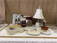 Books, Lamp, Old Newspapers, Various Platers,