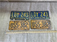 2 Oregon and 2 Minnesota License Plates