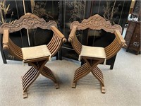 Pair of Savonarola Folding Chairs, 34" h.  VTG