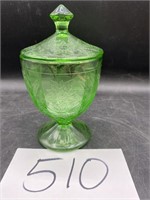 Green Depression Lidded Candy Dish-Uranium