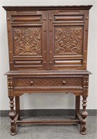 Antique carved oak tall cabinet - 40" wide x 62"