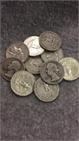 10 Silver Washington Quarters- Various Dates