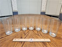 Seven Tall Striped Drinking Glasses