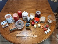Lot of Candles, Candle Holders, and Wax Burner